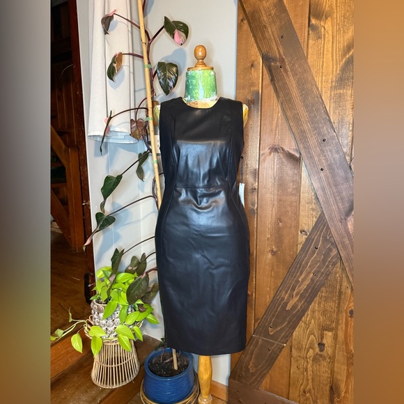 Calvin Klein Dresses & Skirts - Calvin Klein Black Faux Leather Midi Dress